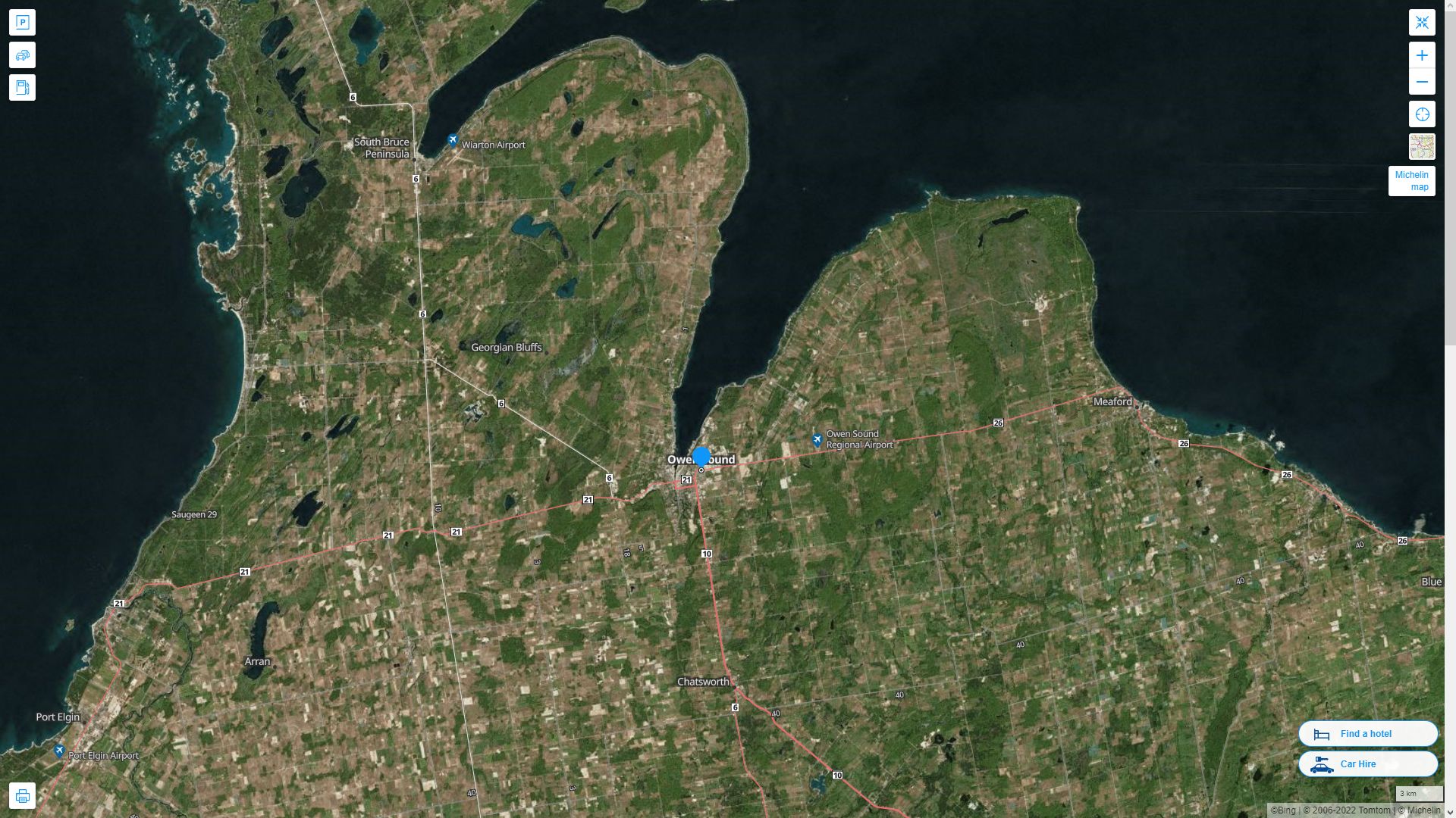 Owen Sound Highway and Road Map with Satellite View